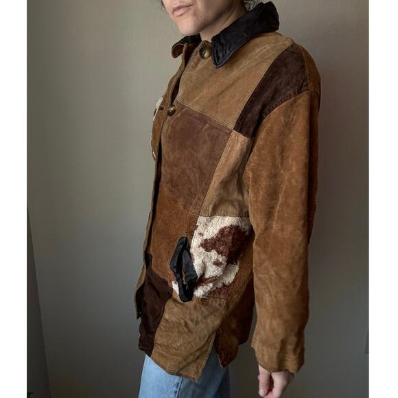 Vintage Express 90s patchwork leather jacket cowprint chore barn western boho - Picture 11 of 11